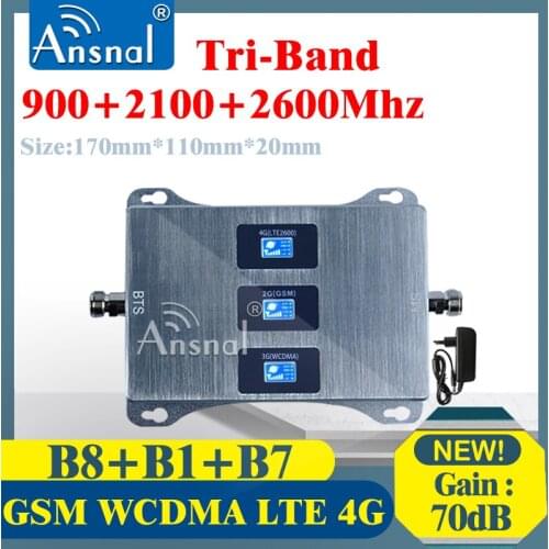 1PCS 4G Cellular Amplifier 900 2100 2600Mhz Tri-Band GSM WCDMA LTE 4G Cellphone gsm Repeater 2g 3g 4g Cellular Signal Booster