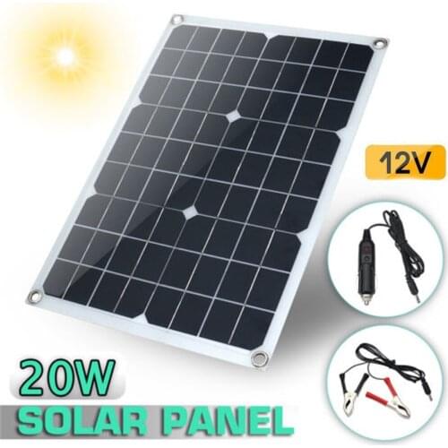20W 12V 5V DC Waterproof Battery Solar Panel USB Home for Phone RV Car Charger Port Car Battery Charging