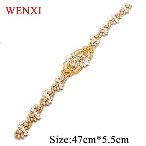 WENXI(30 pcs)Wholesale Crystal Rhinestone Bead Applique Iron On Bridal Costume Sew On For DIY Btidal Accessory Dress Belt WX833