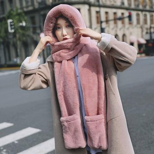 Ear Protection Hat Female Autumn Winter Cute Plush Scarf Hooded Korean Version Versatile Warm Trend