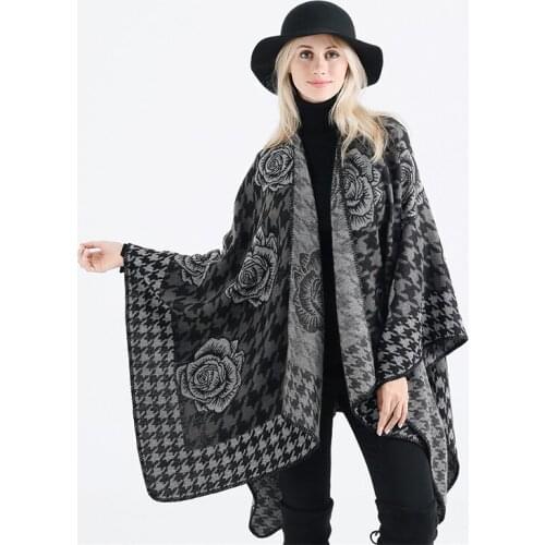 Mingjiebihuo New fashion autumn and winter womens fashion gold silk flower pattern shawl warm large size girls loose poncho