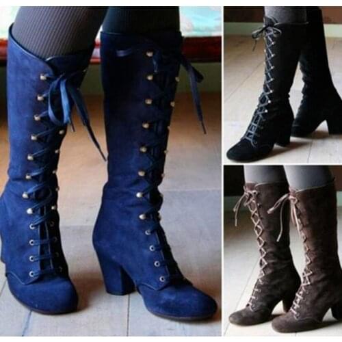 Pu leather knee high boots high heels women shoes woman booties vintage ethic shoe chaussures femme zapatos mujer sapato SA1038