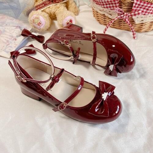 Big Size 41 42 Elegance Buckle Pu Women Lolita Shoes Mid Heel 3cm Japanese Kawaii Anime Cosplay Bowknot Round Toe Sweet Girls