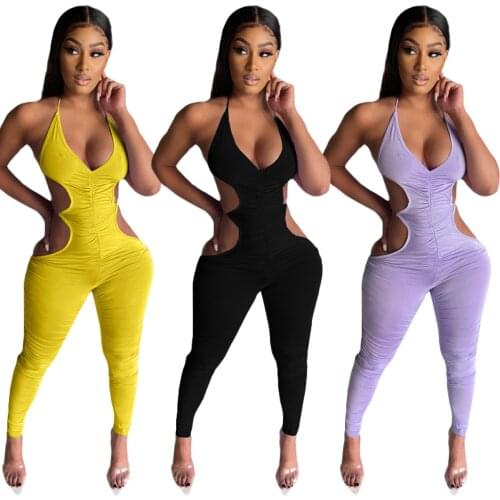 Sexy Women Jumpsuit Bandage Fitness Hollow Out Sleeveless Solid Color Summer Clothes For Women Outfit