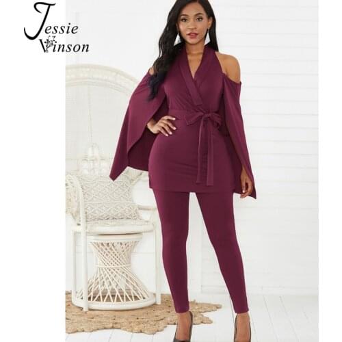 Jessie Vinson V-neck Long Sleeve One Shoulder Cape Jumpsuit Women Elegant Cloak Skinny Long Pants Jumpsuit Party Rompers Overall