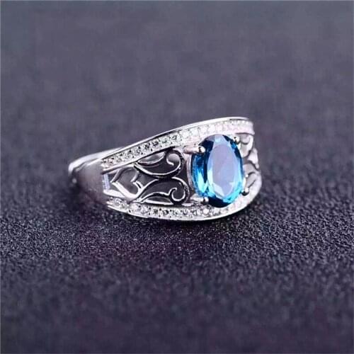 Silver Natural Topaz Gemstone Ring For Women Engagement Party Ring /gift Blue Ring Fine Jewelry