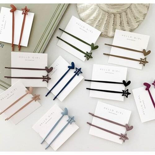 2pcs/set Simple Metal Matte Heart Star Hair Clips Hair Styling Tools Women Hairpins Barrettes Hair Clip