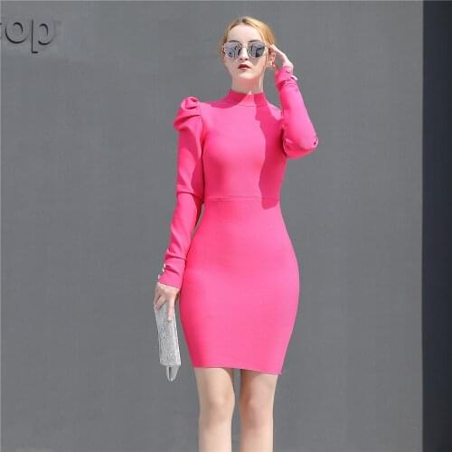 2021New Sexy Bodycon Bandage Dresses Women Fashion Long Sleeve Party Celebrity Clubwear Midi Dress Female Clothing