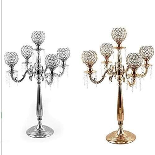 5 Head Glass Candle Holders Candelabra Crystal Metal Candlestick Stand Decorative Dining Room Table Centerpiece Candlestick 439