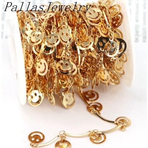 5 Meters, Hot gold plating smiley face charm chain accessory,high quality plated bracelets necklace chain simple design