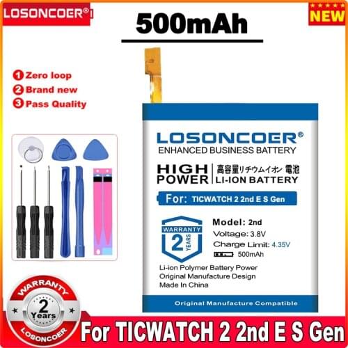 LOSONCOER SP372728SE 500mAh Battery For TICWATCH 2 2nd Gen For TICWATCH E For TICWATCH S Replacement Battery