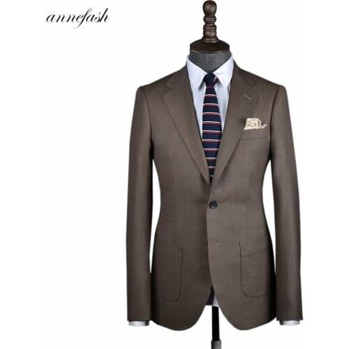 Free shipping Custom Made 100% Wool Coffee Suit Brown Slim Fit Jacket Sets for business Casual Occasion (Jacket+ Pant)
