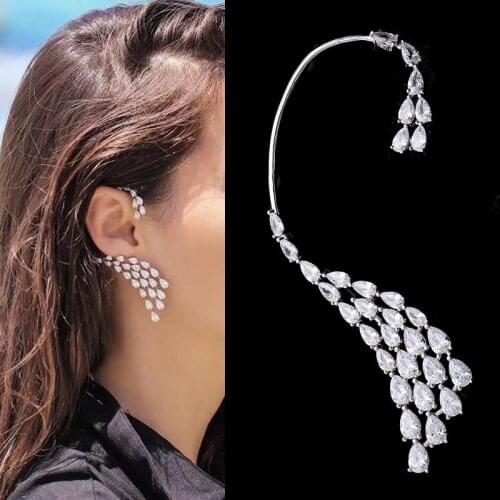 Red Trees Big Clip On Earrings For Women With 925 Sterling Silver Needle and AAA Cubic Zirconia Ear Cuff in Box