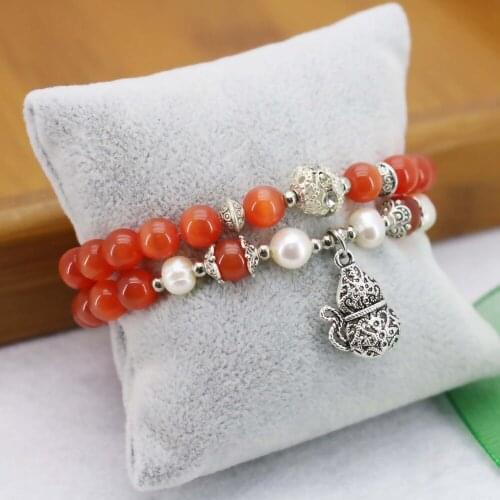 8mm Red Cat`s Eye Bracelet Pearl Bracelet Silvercolor Gourd Pendant Female Bracelet For Women Gift Girl Fashion Jewelry Making