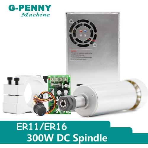 CNC DC Motor 300w ER16 ER11 High Speed Air cooled Spindle motor with speed controller 350w 48v DC Power Supply Clamping Bracket