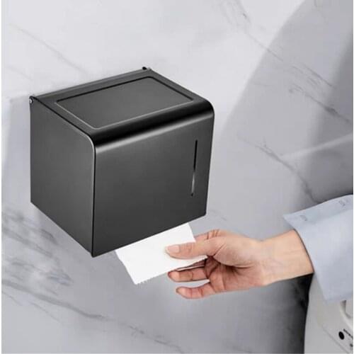 Toilet Paper Holder Matte Black Aluminum Bathroom Roll Paper Wall Mounted Mobile Phone Rack Paper Towel Holder ZM716