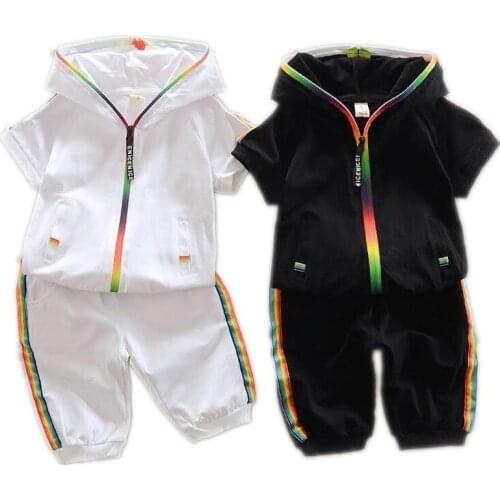 2020 Children Summer Cotton Garment Baby Boys Girls Candy-colored Zipper Hoodies Short Kids Short Sleeve Twinsets Tracksuit Sets