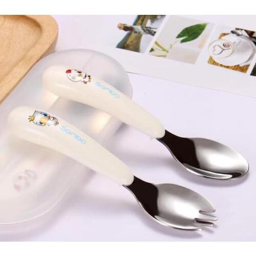 Baby Gadgets Tableware Set Children Utensil Stainless Steel Toddler Dinnerware Cutlery Cartoon Infant Food Feeding Spoon Fork