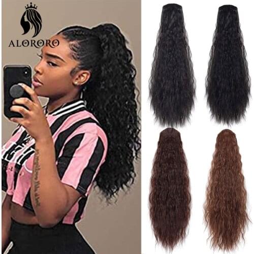 Long Afro Kinky Curly Ponytail Hair Extension 22 inches Synthetic Drawstring Puff Yaki Ponytail Hairpieces Black Brown Alororo