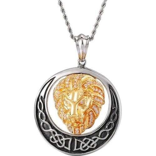 European and American hipsters Hiphop hip hop punk rock style personality mens stainless steel lion head pendant necklace