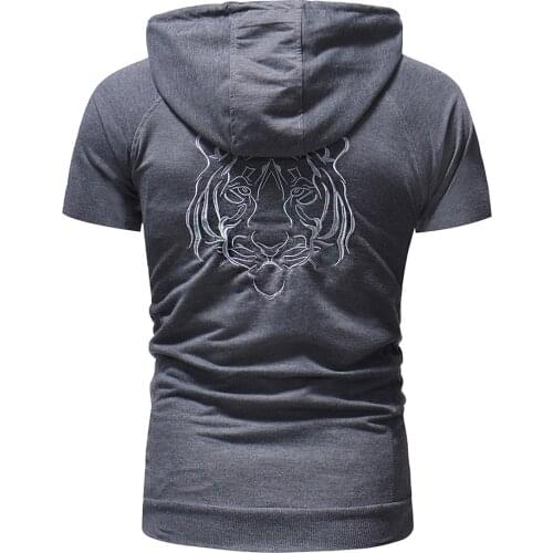 Tiger head embroidered T-shirt hooded short-sleeved T-shirt mens t shirts fashion 2018 mens workout shirts
