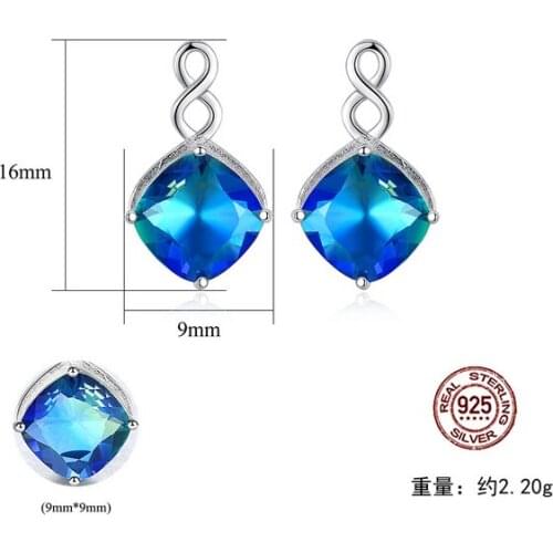 HOT Sell S925 Sterling Silver Korean Edition inlaid sky blue color Crystal zircon ruby sapphire Earrings