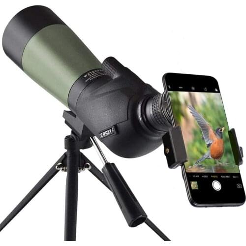 Gosky 20-60x60 HD Spotting Scope with Tripod, Carrying Bag and Scope Phone Adapter - BAK4 45 Degree Angled Eyepiece Telescope fo