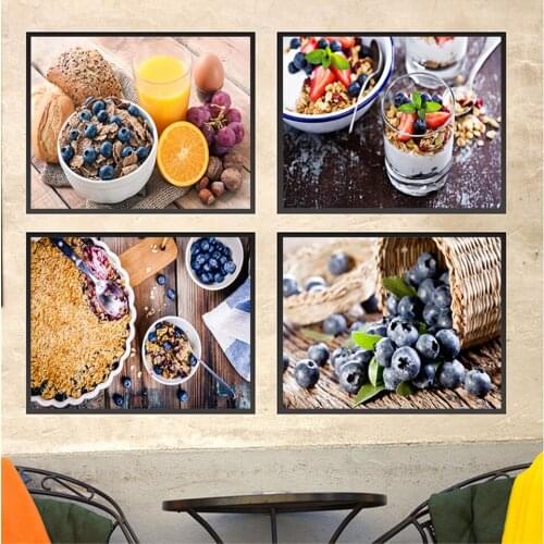 Fresh Blueberry Juice Jam Canvas Painting Poster For Living Room Delicious Fruit And Food Wall Art Home Decor HD Printed Picture