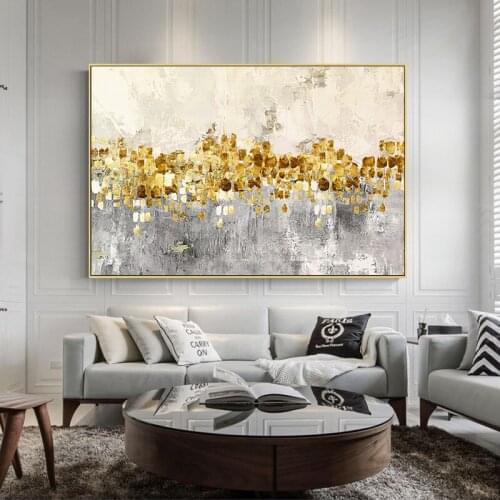 Gold art painting acrylic abstract flowers texture quadro caudro decoracion Wall art Pictures for living room home decor hallway