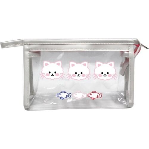 Kawaii PVC Cosmetic Storage Bag Women Cartoon Transparent Waterproof Organizer for Makeup Pouch Students Pencil Case Girls Purse