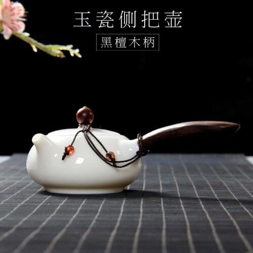 Chinese Jingdezhen jade white porcelain tea pot wooden handle hand teapot household tea maker pottery Japanese kung fu tea set