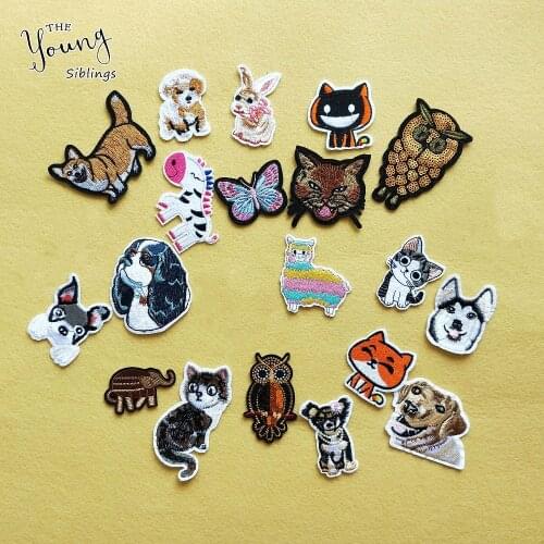 New Embroidery cartoon animal cat dog butterfly hot melt adhesive patches iron for clothes Stickers badge DIY Apparel accessory