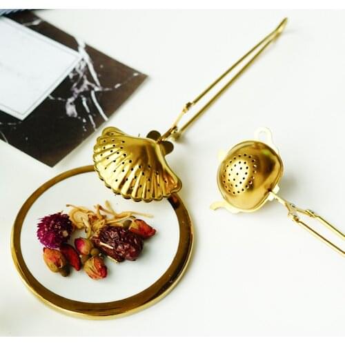 Creative Gold Tea Infuser Stainless Steel Shell Heart Star Pattern Reusable Tea Coffee Strainer Tea Tools Teapot Accessory 1pc