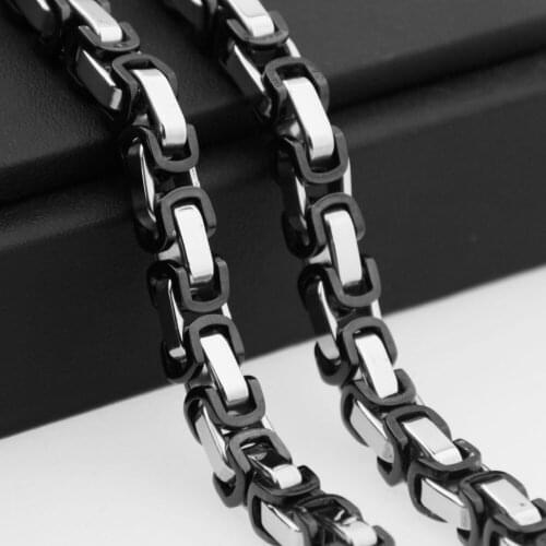 5/6/8MM Cool Mens Jewelry Stainless Steel Silver Color&Black Byzantine Box Chain Men Male Necklace Or Bracelet Bangle 7-40"Hot