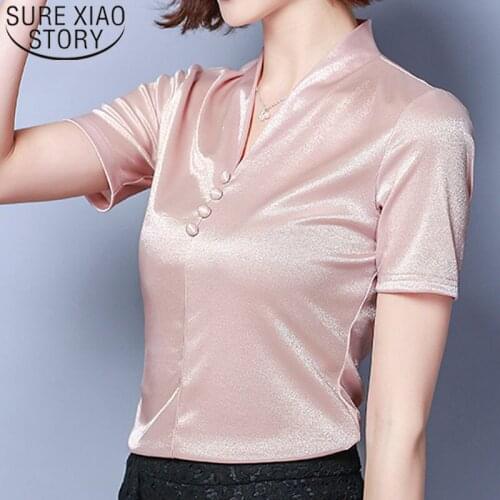 Fashion Women Blouse And Tops Office Lady Elegant Short Blouse 2021 V Neck Women Elegant Short Blouse Plus Size Tops 3430 50