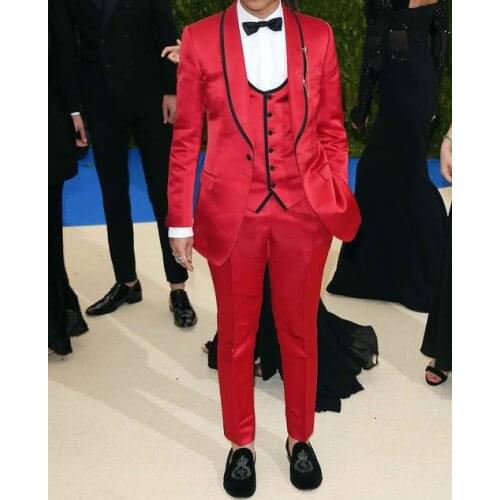 ANNIEBRITNEY Fashion Italian Red Men Suits Satin Slim Fit Formal Groom Prom Dress Tuxedo Custom Male Coat Blazer Pants Set 2019