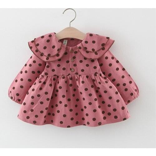 2021 New Baby Girl Dress Kids Dot Pattern Dress Birthday Party Dress Toddler Spring Autumn Class Clothing 0 1 2 3 Years