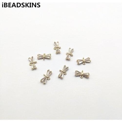 New arrival! 7x12mm 50pcs Copper/Zircon Bows Connectors for Jewelry Findings Necklace Earrings parts,hand Made Jewelry DIY