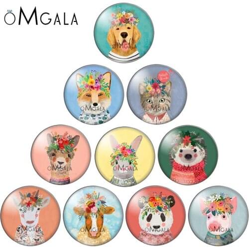 New beauty artistic Animals Cat Dog Pig mixed 10pcs12mm/18mm/20mm/25mm Round photo glass cabochon demo flat back Making findings
