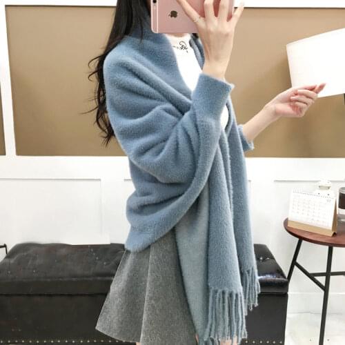 Autumn / Winter Sweater Coat Knitted Loose Bat Shirt Mink Fleece Sweater Women Cape Shawl SA311
