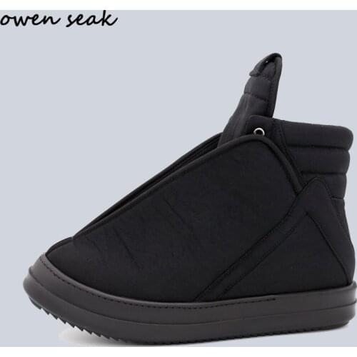 Owen Seak Women Cotton Fabric Shoes High-TOP Ankle Luxury Trainers Winter Boots Lace Up Casual Brand Zip Flats Black Shoes