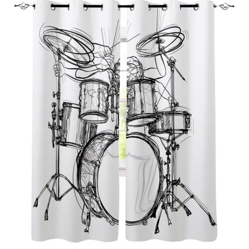 Shelf Drum Rock Music White Modern Blackout Curtains For Living Room Bedroom Window Treatment Blinds Drapes Kitchen Curtains