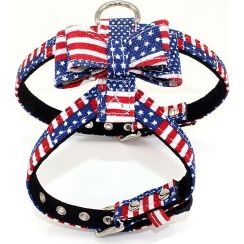 American Flag Elements Dog Vest Harness Stars and Stripes Puppy Collar Leash Quick Release Doggie Pet Microfiber Leather lead
