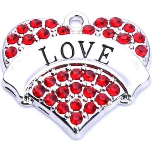 Drop Shipping New Arrivalr 20 pcs a lot rhodium plated LOVE with red/pink/blue/white crystal heart pendant