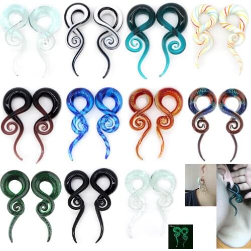 Alisouy 1 pair Glass Ear Spiral Taper Gauge Ear Plug Stretching Expander Piercing Glass Gauge 5-14mm Body Jewelry Piercing