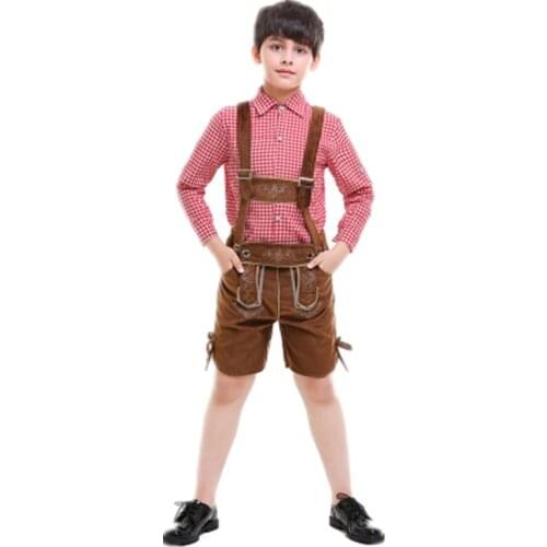 Deluxe Germany Boys Oktoberfest Festival Beer Costume Bavarian Traditional Carnival Party Kids Lederhosen Fantasia Parent-child