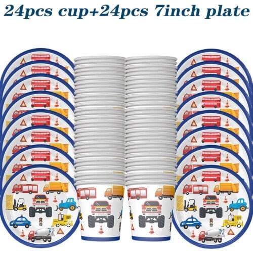 Cartoon Car Theme Disposable Tableware Set Plate Cup Napkin Tablecloth Children Birthday Party Decoration Supplies Baby Shower