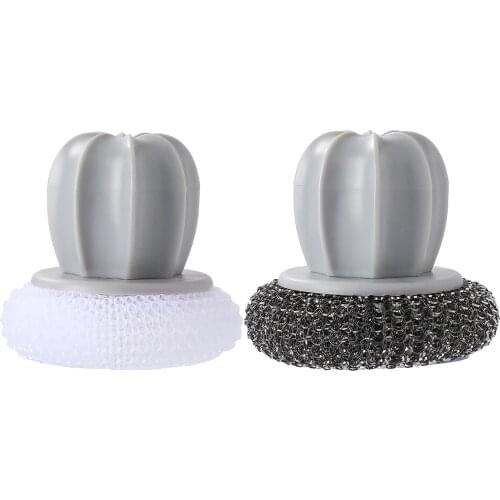 Cactus Cleaning Brush With Handle Sponge Scouring Pads Brush Kitchen Dishwashing Brush Household Steel Wool Cleaning Tool