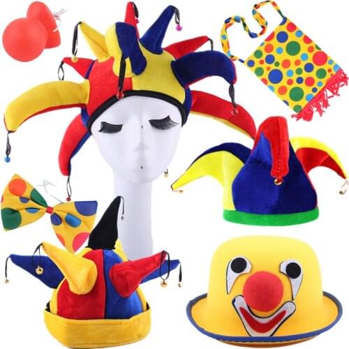 Clown Hat With Bell Adults Cosplay Circus Clown Party Wig Nose Bag Balloon Dress Up Props Carnival Masquerade Party Halloween