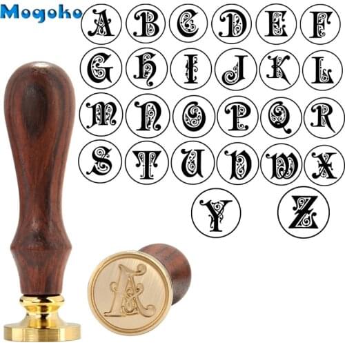 Mogoko Sealing Wax Stamps Vintage Wooden Handle Gothic Letter Alphabet Wax Badge Seal Stamp 26 Letters A-Z Envelope Cards Decor